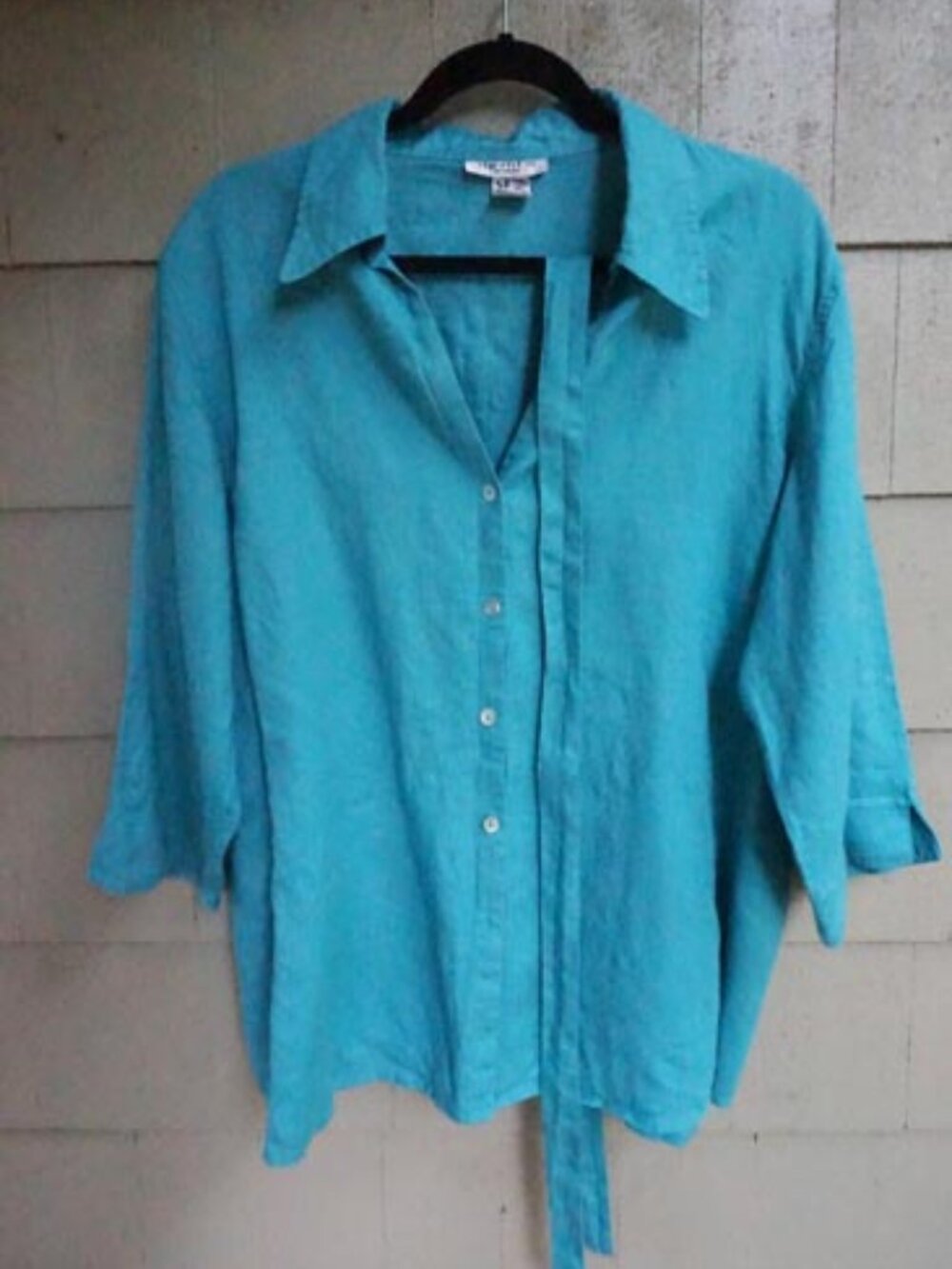 Beautiful David N Turquoise Hanky Linen Top 3/4 Length Sleeves and Belt XL - 1X